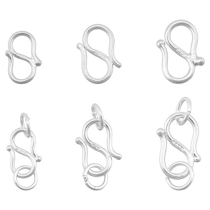 6 pcs 6 style 925 Sterling Silver S Shape Clasps, S-Hook Clasps
