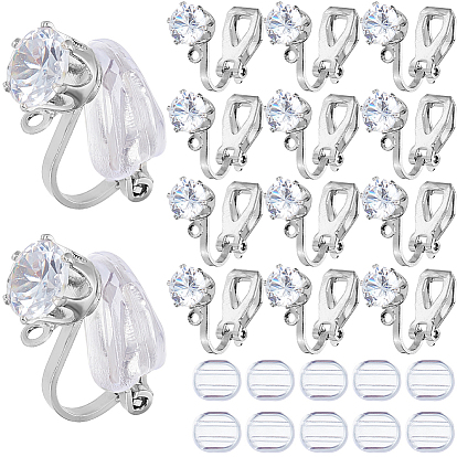 32 латунные серьги-клипсы, с прозрачным фианитом, петлями и силиконовыми клипсами на подушечках.