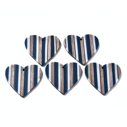 Stripe Resin & Walnut Wood Pendants, Heart