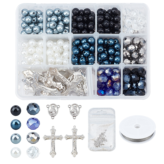 DIY Necklace Making Kits, 420Pcs Glass & ABS Plastic & Brass Beads, 16Pcs Alloy Links and Brass Pendants, Tiger Tail Wire