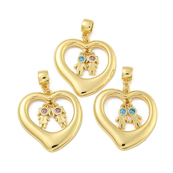 Латунные микро проложить кубического циркония подвески, без кадмия и без свинца, реальный 18 k позолоченный, сердце с детьми