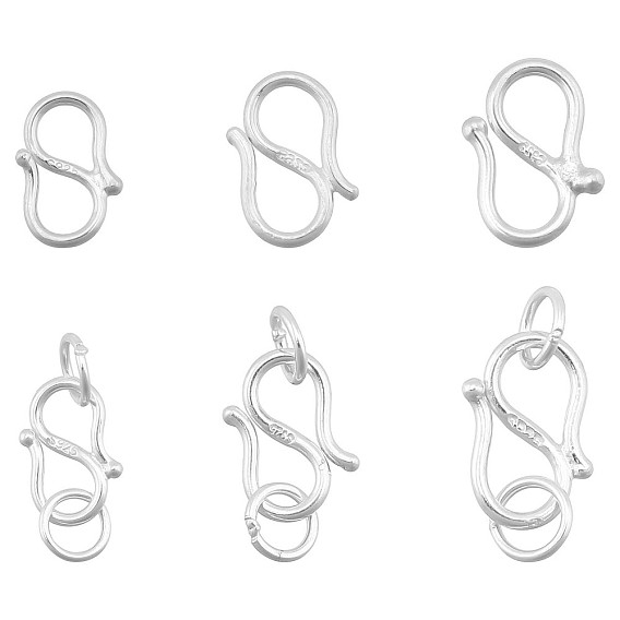 6 pcs 6 style 925 Sterling Silver S Shape Clasps, S-Hook Clasps