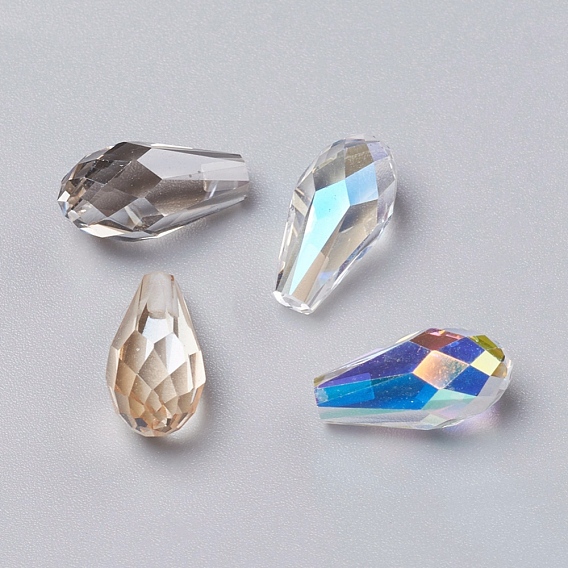 Glass Rhinestone Beads, Half Drilled, Faceted, Teardrop