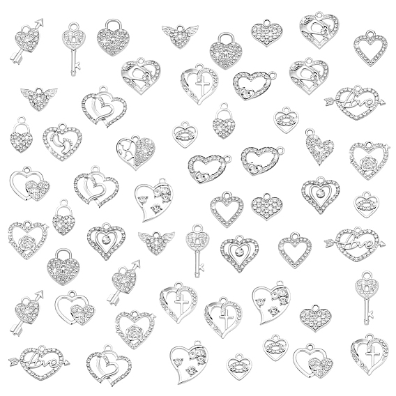 60шт 20 стили подвески со стразами из сплава, сердце