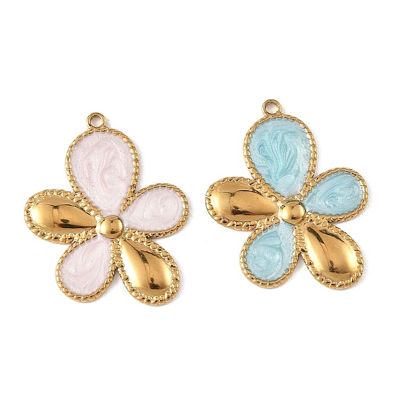 304 Stainless Steel Enamel Pendants, Flower Charms, Golden