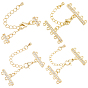 4Pcs 4 Styles Brass Micro Pave Clear Cubic Zirconia Ends with Chains, with Lobster Claw Clasps & Twisted Chain Extension