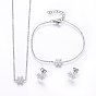 304 Stainless Steel Jewelry Sets, Pendant Necklaces & Stud Earrings & Bracelets, Snowflake