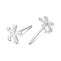 925 Sterling Silver Stud Earring Findings, with 925 Stamp, Flower
