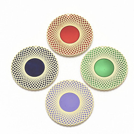 Brass Enamel Pendants, Etched Metal Embellishments, Matte Gold Color, Flat Round