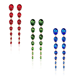 3 пары 3 цвета стразы градуированные овальные серьги-гвоздики с подвесками, длинные серьги-подвески с кисточками из легкого золотого сплава для женщин