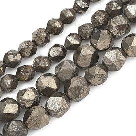 Нити из бусин из натурального золотого пирита/золотого пирита, граненые, звезды вырезать круглые бусы