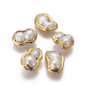 Natural Cultured Freshwater Pearl Beads, with Golden Plated Brass Findings, Calabash