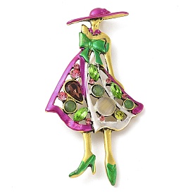 Fashion Lady Alloy Rhinestone Brooches, Enamel Pins for Clothes