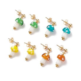 Boucles d'oreilles pendantes champignon au chalumeau faites à la main, plaqué or 304 bijoux en acier inoxydable pour femmes