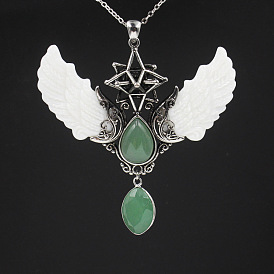Gros pendentifs aile d'ange en pierre, breloques étoile avec aile de coquillage, argent antique