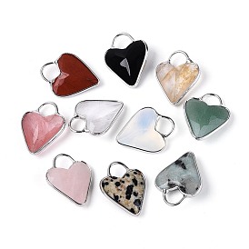 Подвески из смешанных натуральных и синтетических камней с огранкой, латунные драгоценные камни, подвески в форме сердца