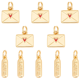 10шт. 2 стили, подвески из латуни с гальваническим покрытием и соединительным кольцом, с эмалью, конверт/овал, долговечный, реальный 18 k позолоченный, без кадмия и без свинца