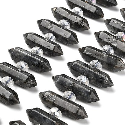 Нити бусин с двойным концом из натурального ларвикита, со стеклянными бусинами, граненый пуля