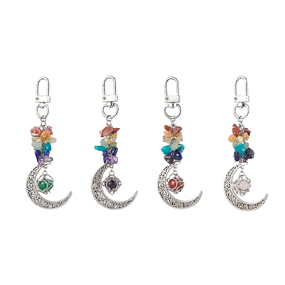 Decoración colgante de bolsa de piedras preciosas y aleación de luna hueca, 7 dijes de cuentas con chips de piedras preciosas naturales y sintéticas de chakra para adornos de bolsos