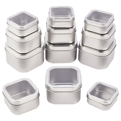 Tinplate Iron Tins, with PVC Claer Window & Slip-on Lid, Storage Box for Candles, Candies, Square