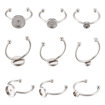 9 pcs 3 styles 304 réglages de l'anneau des coussinets de manchette en acier inoxydable, Coupe au laser, plat rond