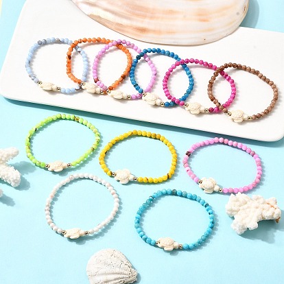 11шт. браслеты из натурального персидского нефрита с круглыми бусинами и окрашенной синтетической бирюзы с бусинами, Морская черепаха