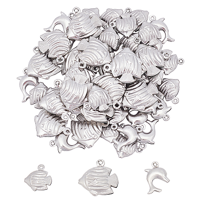 48Pcs 3 Style 316 Surgical Stainless Steel Pendants, Mixed Shape