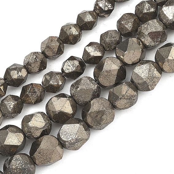 Нити из бусин из натурального золотого пирита/золотого пирита, граненые, звезды вырезать круглые бусы