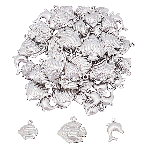 48Pcs 3 Style 316 Surgical Stainless Steel Pendants, Mixed Shape
