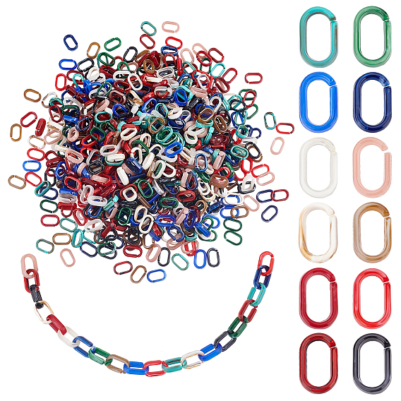 720Pcs 12 Colors Acrylic Linking Rings, Quick Link Connectors, Imitation Gemstone Style, For Cable Chains Making, Oval