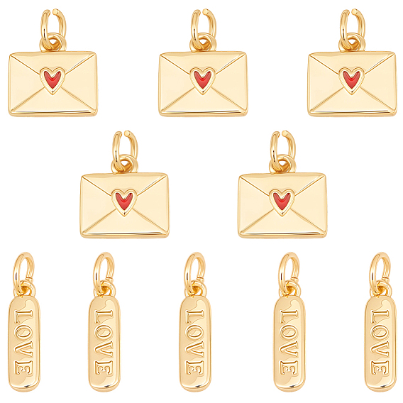 10шт. 2 стили, подвески из латуни с гальваническим покрытием и соединительным кольцом, с эмалью, конверт/овал, долговечный, реальный 18 k позолоченный, без кадмия и без свинца