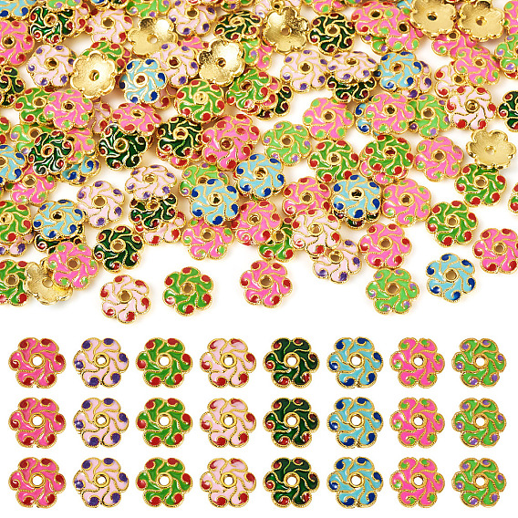 160шт 8 цвета сплав эмалированные колпачки для бусин, цветок