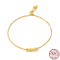 925 Sterling Silver Box Chains Slider Bracelets, with Round Beaded
