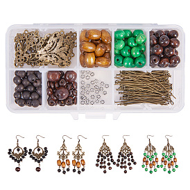 SUNNYCLUE DIY Earring Making, with Alloy Cabochon Connector Settings, Wood Beads, Iron Head Pins and Brass Earring Hooks