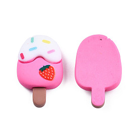 Opaque Resin Cabochons, Ice Lolly with Strawberry