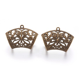Tibetan Style Alloy Hollow Tube Bails, Loop Bails, Scarf Bail Beads, Tube with Butterfly, Cadmium Free & Lead Free, 32x44x21mm, Hole: 3mm, Inner Diameter: 17mm