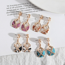 Chic Leather Drop Earrings with Alloy Accents for Women's Fashion Statement