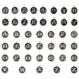 SUNNYCLUE Alloy Enamel Charms, Flat Round with Alphabet/Constellation/Number