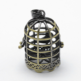 Pendentifs cage en laiton, pour faire des colliers à pendentif carillon, sans plomb et sans cadmium, cage à oiseaux