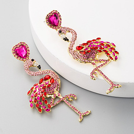 Flamingo Earrings with Water Diamonds - Vintage Exaggerated Alloy Ear Jewelry for Women