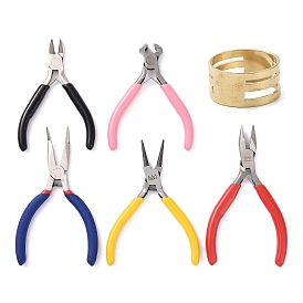 Carbon Steel Jewelry Pliers & Jump Ring Tool Set, Short Chain Nose/Bent Nose/Round Nose/End Cutting Pliers