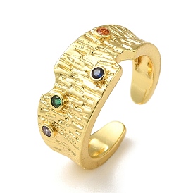 Rack Plating Brass Micro Pave Colorful Cubic Zirconia Open Cuff Rings for Women