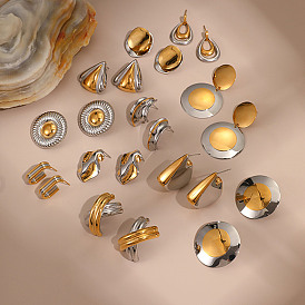 304 двухцветные серьги-гвоздики из нержавеющей стали, золотые и нержавеющая сталь цвет