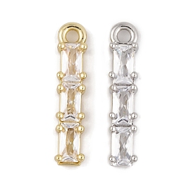 Brass Micro Pave Clear Cubic Zirconia Pendants, Long-Lasting Plated, Rectangle Charms