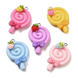 Opaque Resin Imitation Food Pendants, Lollipop Charms with Platinum Plated Iron Loops