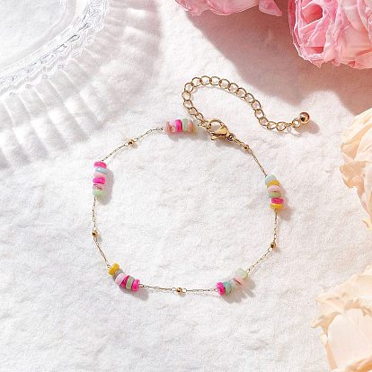 Браслеты из ракушек и овальных бусин из нержавеющей стали для женщин, плоско-круглые, CCB с бисером