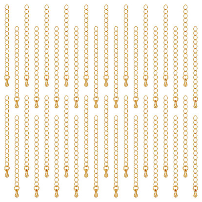 50pcs rallonge de chaîne gourmette en laiton, Chaînes d'extrémité avec breloque en forme de larme