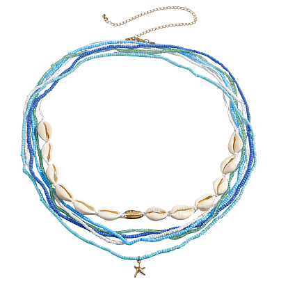 6 pièces 6 styles bohèmes ensembles de chaînes de taille en coquillage naturel et perles de plastique, avec des breloques en forme d'étoile de mer en alliage, or