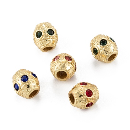 Brass Micro Pave Cubic Zirconia Beads, Column, Long-Lasting Plated, Real 18K Gold Plated