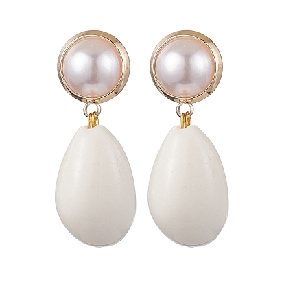 Acrylic Stud Earring, with Brass Stud Earring Findings, with Shell, Teardrop, Golden
